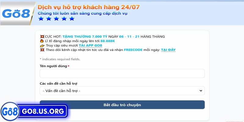 Liên hệ Go8 Phương thức liên hệ Go8 qua live cht trực tiếp trên website